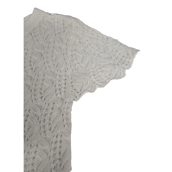 H&M Divided Womens Top Ivory Peplum Flounce Pointelle Knit Sweater Fairy Size S - Picture 7 of 11
